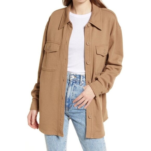 GSO235 Good American Cotton Fleece Shacket Shirt Jacket Size 1/2 - Picture 2 of 10